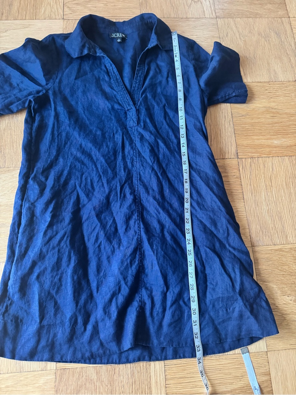 J. Crew Navy Bungalow Popover Dress Linen Pockets Mini Length Blue Medium - Picture 6 of 6